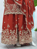 Royal Red Embroidered Kurta Palazzo Set with Dupatta