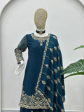 Premium Teal Green Embroidered Kurta Palazzo Set with Dupatta