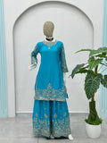 Elegant Teal Blue Embroidered Kurta Set with Dupatta