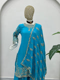 Elegant Teal Blue Embroidered Kurta Set with Dupatta