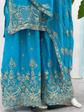 Elegant Teal Blue Embroidered Kurta Set with Dupatta