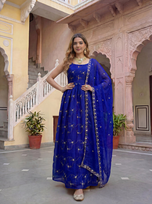 Royal Blue Anarkali Suit Set with Elegant Dupatta