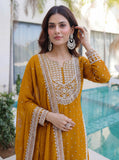 Mustard Yellow Embroidered Kurta Set with Heavy Dupatta