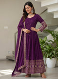 Royal Purple Anarkali Suit with Heavy Embroidered Border Dupatta