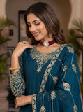 Premium Teal Green Embroidered Kurta Palazzo Set with Dupatta