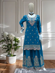 Dual Tone Teal & Pink Ethnic Set with Heavy Embroidery