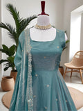 Luxury Sea Green Ethnic Gown with Minimal Embroidery