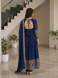 Royal Navy Blue Anarkali Gown with Heavy Gold Border & Dupatta