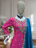 Rani Pink Embroidered Kurta Sharara Set with Heavy Gold Work