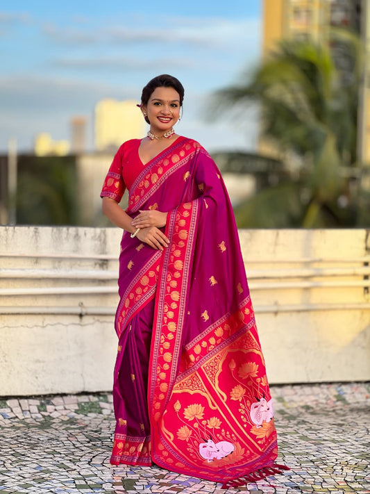 magenta-purple-pichwai-silk-saree-with-pink-zari-border