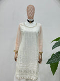 Stylish white party wear sharara suit with detailed embroidery work