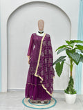 Embroidered purple salwar sharara suit for festive occasions