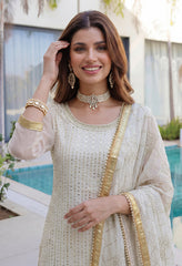 Traditional white kurta sharara set with embroidered dupatta for women