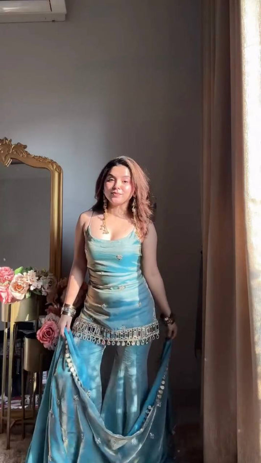 Graceful Aqua Blue Ethnic Sharara Outfit