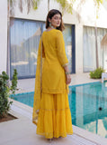 Designer yellow festive sharara outfit for Haldi ceremony and wedding events