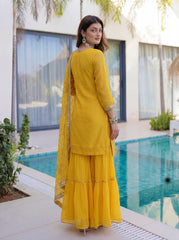 Designer yellow festive sharara outfit for Haldi ceremony and wedding events