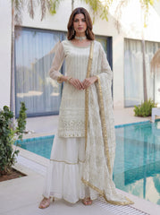 White embroidered sharara set for women with elegant dupatta