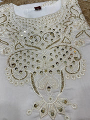 Elegant White Embroidered Kurta Set with Floral Detailing & Sheer Dupatta