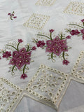 Elegant White Embroidered Kurta Set with Floral Detailing & Sheer Dupatta