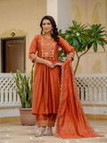 Rust Orange Anarkali Kurta Set with Embroidered Dupatta