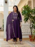 Royal Purple Anarkali Kurta Set with Embroidered Dupatta