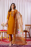 Mustard Yellow Embroidered Kurta Pant Set with Floral Organza Dupatta