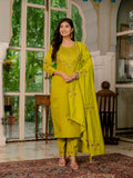 Lime Yellow Embroidered Kurta Pant Set with Dupatta