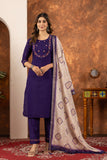 Royal Purple Embroidered Kurta Pant Set with Printed Dupatta
