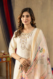 Ivory Embroidered Kurta Pant Set with Floral Printed Dupatta