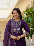 Royal Purple Anarkali Kurta Set with Embroidered Dupatta