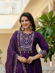 Royal Purple Anarkali Kurta Set with Embroidered Dupatta