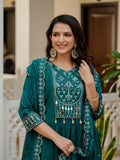 Teal Green Anarkali Kurta Set with Embroidered Dupatta