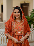 Rust Orange Anarkali Kurta Set with Embroidered Dupatta