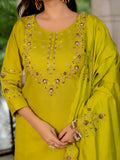 Lime Yellow Embroidered Kurta Pant Set with Dupatta