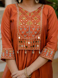 Rust Orange Anarkali Kurta Set with Embroidered Dupatta