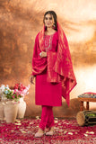 Rani Pink Embroidered Kurta Pant Set with Banarasi Dupatta