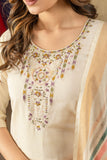 Ivory Embroidered Kurta Pant Set with Floral Printed Dupatta