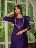 Royal Purple Embroidered Kurta Pant Set with Dupatta