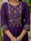 Royal Purple Anarkali Kurta Set with Embroidered Dupatta