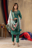 Sea Green Embroidered Kurta Pant Set with Floral Printed Dupatta