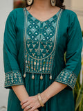 Teal Green Anarkali Kurta Set with Embroidered Dupatta