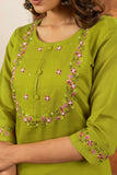 Lime Green Embroidered Kurta Pant Set with Dupatta