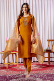 Mustard Yellow Embroidered Kurta Pant Set with Floral Organza Dupatta