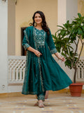 Teal Green Anarkali Kurta Set with Embroidered Dupatta