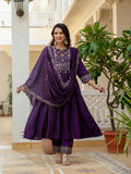 Royal Purple Anarkali Kurta Set with Embroidered Dupatta
