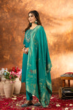 Teal Green Embroidered Kurta Pant Set with Banarasi Dupatta