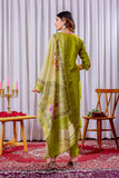 Lime Green Embroidered Kurta Pant Set with Floral Organza Dupatta