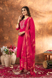 Rani Pink Embroidered Kurta Pant Set with Banarasi Dupatta
