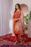 Rust Orange Embroidered Kurta Pant Set with Floral Organza Dupatta