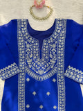 Royal Blue Embroidered Kurta with Heavy Silver Zari Neckline & Intricate Traditional Floral